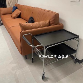現代家用實木小推車客廳沙發可移動邊幾茶幾角幾餐邊櫃收納置物架邊幾 玄關桌 茶幾 側櫃, 原木板移動茶几黑色
