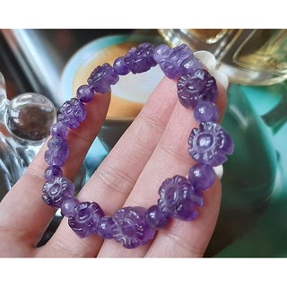 韓國首爾 薰衣草 紫 水晶 天然原礦 花朵 手圍16cm 手鍊