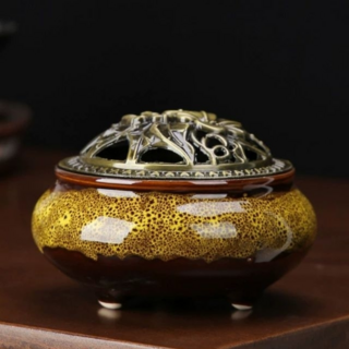 冰裂陶瓷香爐 窯變天目陶瓷香爐 塔香爐 盤香爐 檀香爐 禪定香道, 冰裂-淺草綠, 淺草綠