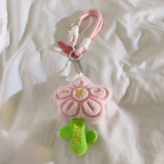 潮款粉色有錢花吊墜手機掛繩編織短款腕帶式鑰匙扣掛鏈尼龍繩通用, 1個, 粉色有錢花+E29標+粉三角