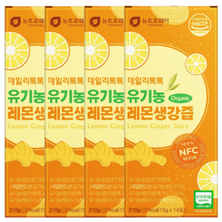 리얼착즙 NFC 유기농 레몬생강즙 원액 100% 스틱, 210g, 4개