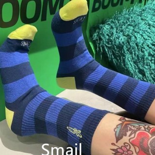 條紋襪子 刺繡彩色運動長襪