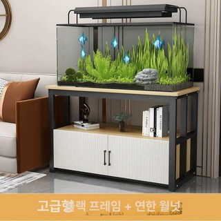 축양장 어항 받침대 2자 3자 광폭 수조 선반 수납장, 블랙 프레임+라이트 월넛, 1개