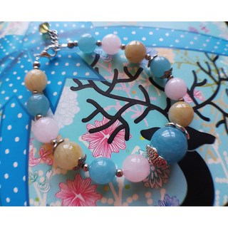 大手圍22cm 頂級 海藍寶 鈦晶 粉晶 925純銀 女生手鍊