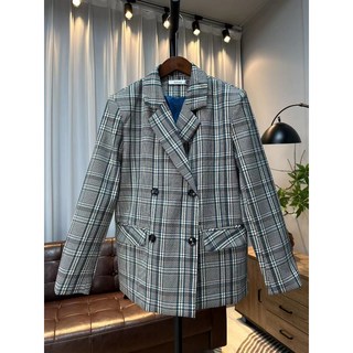 格紋長袖一粒扣西裝外套 修身顯瘦英倫風小西裝