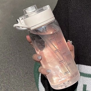 無印隨手杯子ins高顏值便攜式吸管水杯，耐高溫耐摔塑料爆款閨蜜杯, 白色280ml帶刻度【茶隔款】,杯+提圈+帕狗公仔, 1個