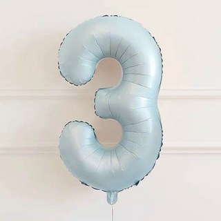 36吋淺藍色數字氣球 週歲生日派對慶生佈置, 1個, 3數字 贈送點膠.絲帶