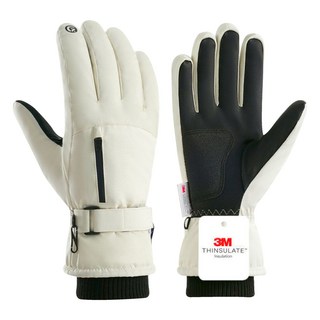 3M保暖防水機車手套，觸控螢幕設計，防滑耐磨，冬季騎行必備, 【升級口袋款】白