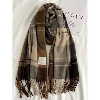 經典咖啡格紋仿羊絨圍巾 流蘇圍巾 格紋披肩 保暖圍脖 脖圍