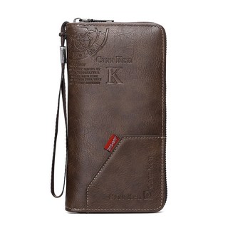 男士商務拉鍊長款錢包 青年時尚拼接大容量手腕包 字母印花手拿包 男士禮品, 淺啡色