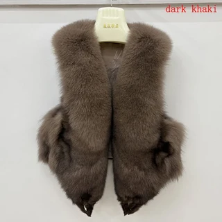 2025 여성 100% 리얼 폭스 모피 조끼 천연 소프트 폭스 모피 민소매 자켓 레이디 품질 따뜻한 리얼 폭스, 05 S (bust 88cm), 17 dark khaki