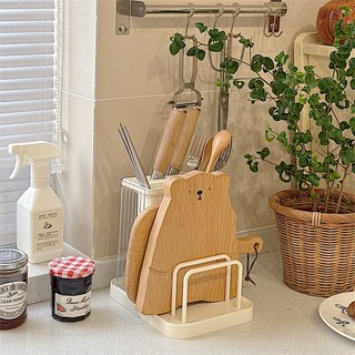 올인원 칼꽂이 도마거치대 수저통이 하나로! 칼블럭 칼거치대 칼보관함 냄비뚜껑거치대 수저정리함, 크림, 1개