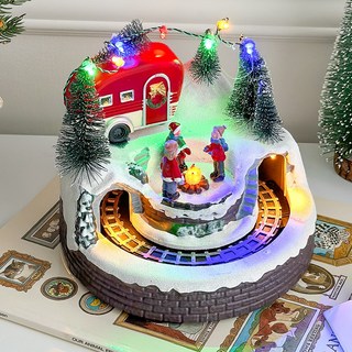 루시아이 화이트 크리스마스 움직이는 오르골, 스노우 캠핑 기차 오르골