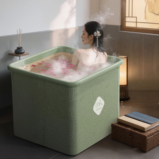성인용 사각형 접이식 반신욕조 무설치 이동가능 2인용 가정용 욕조통, 1개, 그린