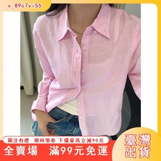 棉麻襯衫 臺灣出貨 白色防晒長袖襯衫 寬鬆休閒上衣