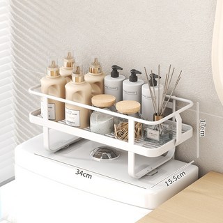 免打孔馬桶上方置物架 鐵藝多功能浴室收納架 34x15.5x17cm, 1個, PET款單層馬桶架(白色):1