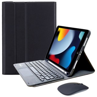 Powerway iPad 10.2吋(9/8/7代)專用藍牙鍵盤皮套組，樂控設計搭配同色無線滑鼠，提升您的平板使用體驗, 尊貴黑(黑色鍵帽/黑色滑鼠), 綠軸