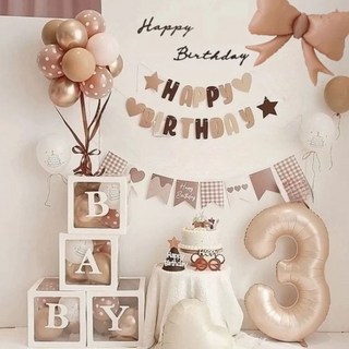 數字3氣球生日派對裝飾套餐，字母氣球組合, 奶茶色, 1套