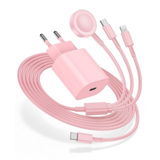 루미아코어 애플워치 무선 충전기 C타입 20W c타입 고속 충전기 8핀 3ni1고속충전케이블, 1세트, 분홍색