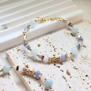 雨中的藍繡球 海水藍寶 三月誕生石 可調節延長鏈, 1個, 17 cm