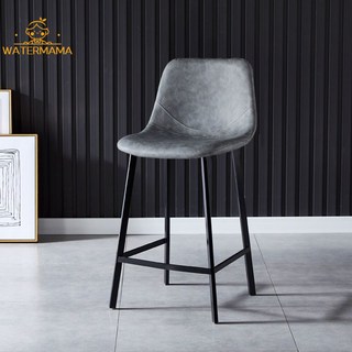 北歐輕奢吧檯椅 家用高腳凳 現代簡約酒吧椅 靠背椅 網紅ins前檯椅 中島椅 餐廳椅 工業風椅子 櫃檯椅 吧椅 高吧椅, 1個, 灰色膚感皮#65黑腿