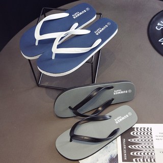 男生沙灘人字拖 夾脚拖 新款帥氣時尚夏日沙灘鞋 簡約平底男鞋 海邊外穿涼拖鞋 輕巧柔軟外穿拖鞋 (台灣出貨), 深藍,L