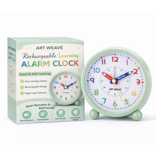 아트위브 시계공부 학습겸용 컬러풀 알람 탁상시계, 라운드 그린