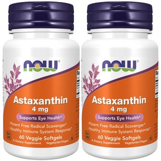 NOW Foods 蝦紅素4mg素食軟膠囊, 60顆, 2罐