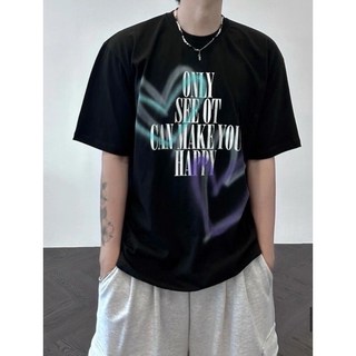 【OPB】韓國噴漆愛心Y2K雙心噴墨短袖潮流寬鬆英文字母休閒落肩男女同款, 黑色,M