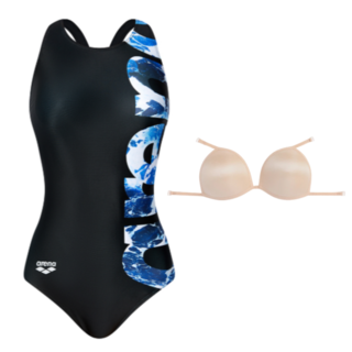 국내매장판 아레나 빅웨이브 원피스 레이서백 수영복 브라컵 세트 / 여자 수영 수영복 브라, 블랙