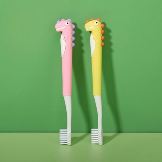 兒童牙刷軟毛2-3-6-12嵗寶寶小孩學生中大童幼兒換牙細毛乳牙刷, （粉色+黃色)兩支裝, 1個