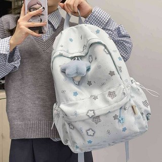 高顏值印花星星書包 初中高中大學女生輕便雙肩揹包, 黑色,無規格