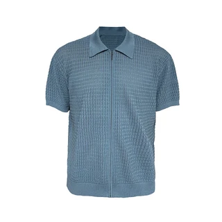 JCAESAR 지퍼 니트 카디건 아이스 실크 패브릭 중공 질감 루즈핏 젊음 스타일 반소매 캐주얼웨어, 03 하늘색, 01 M