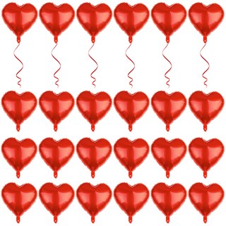 발렌타인데이 생일 파티 하트 은박풍선 45cm 빨간 리본 2개 포함하트 풍선 웨딩 파티 장식 이벤트 장식용 풍선, 24개, 빨간색