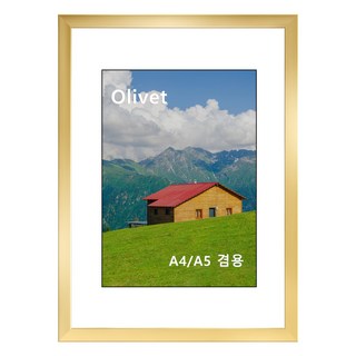 olivet 내추럴 우드 인테리어 액자 벽걸이 탁상용 겸용 무타공 사진틀 A4, 1개, 금색