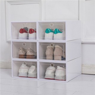 加厚透明鞋盒 塑料收納鞋盒 男女鞋收納箱, 1個, 女款翻蓋白色3個【送3個共6個】