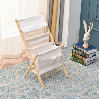 雜誌報刊實木布藝書報架學生課本書籍折疊陳列架文化用品展示架 資料架 報刊架 書報架 雜誌架 書報雜誌架 報紙架, 白色 收納筐