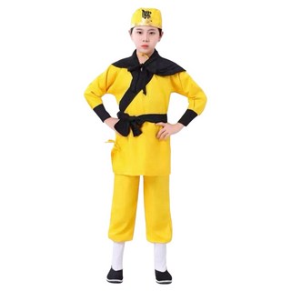 兒童佛教角色扮演服裝，萬聖節舞台表演黃色佛教服裝套裝