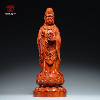 花梨木雕觀音菩薩佛像擺件 - 家居客廳供奉裝飾工藝品 (1.5米/1.2米/1米/0.8米) - 實木精雕，法相莊嚴，增添祥和氛圍, 1個, 黑檀木 南海觀音,整木精雕【高40cm】