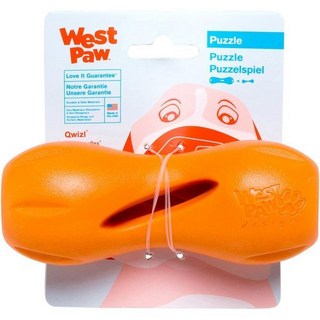 WEST PAW Zogoflex Qwizl 개 퍼즐 간식 장난감 반려견을 위한 인터랙티브 츄 반려동물 공격적인 츄어 페치 캐치 스몰 5.5인치 귤색을 밝은 색상의 반려견 강화