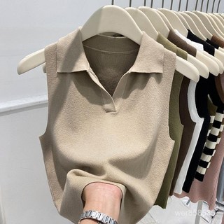 新款 韓版 Polo 領無袖針織背心 女款短款 簡約休閒百搭 顯瘦上衣必備 RQD8