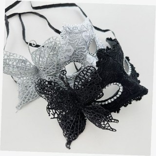 레이스 가면 무도회 마스크 파티용품 소품 장식 나비 패턴 화이트 행사용, 1개, 무도회가면 블랙