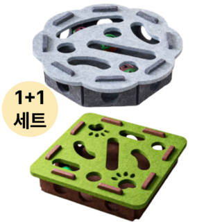 가온루트 고양이 소리나는 공 미로 장난감 1+1, 그레이+그린, 1세트