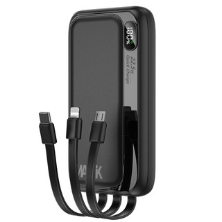 WAPIK PD 22.5W 일체형 대용량 보조배터리 고속충전 M1 10000mAh QC3.0 잔량표시, 블랙