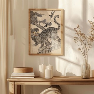 호랑이 액자 호랑이와 까치 민화 그림 동양화 한국화 한국기념품 빈티지 옛날 그림 호작도