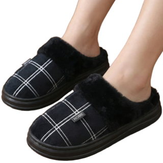 프로텍트유 남성 빅사이즈 체크 털슬리퍼