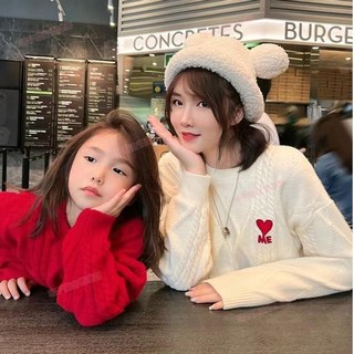 臺南出貨 秋冬針織衫親子裝毛衣韓版男裝女裝長袖上衣針織外套圓領衫新年紅色喜慶情侶裝全家裝一家三口家庭裝全家福兒童童裝