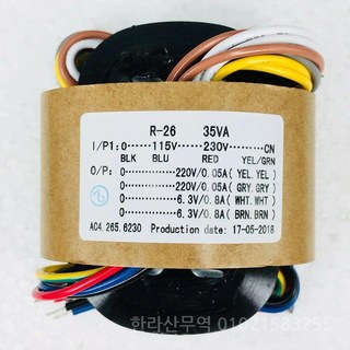 공구 튜브 프리앰프용 R 코어 변압기 DAC 앰프 DIY용 35W 초 전압 220V x2 6.3V 1PC, 1개
