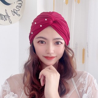 嘉義出貨 韓版2024年新款時尚成人泳帽女長髮不勒頭 可愛蕾絲素色游泳帽子黑色泳池溫泉護耳舒適顯臉小泳帽, 紅色珍珠, 1個