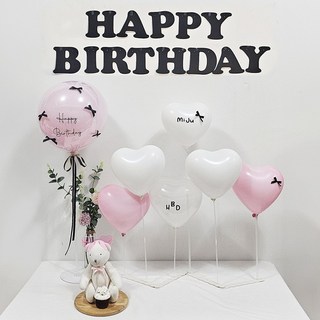 올리브파티 마카롱 버블벌룬+하트풍선 스탠드 세트+가랜드 생일 파티용품 세트, 1세트, 핑크